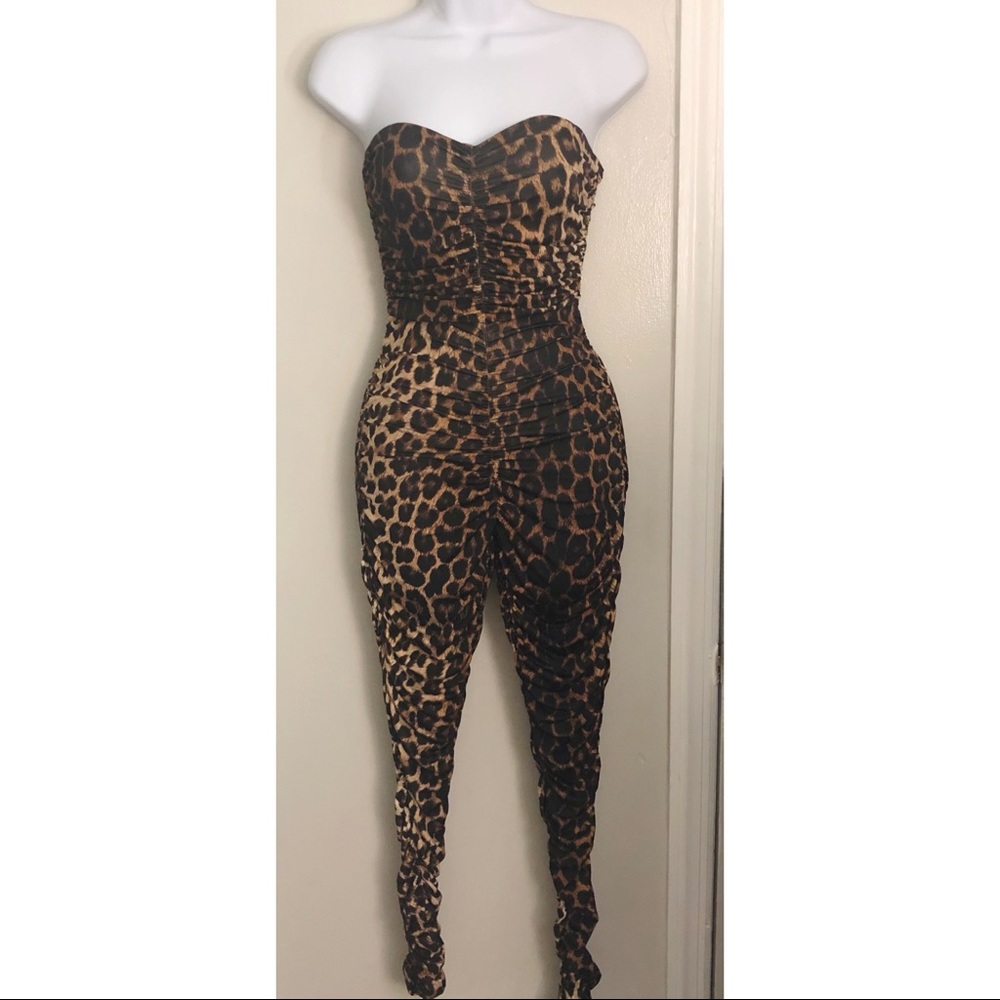 Ruched Leopard Print Jumpsuit